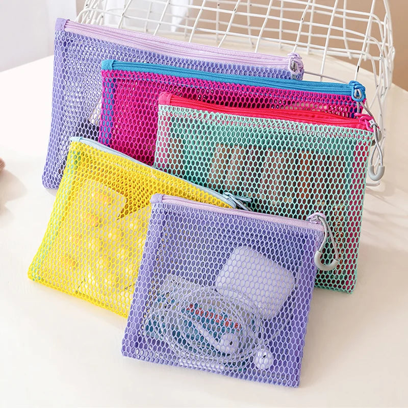 Double Zipper Mesh Storage USA Bag Ultra Light Wear-proof Visible Colored Double Layered Makeup Pouch Durable With Handle Coin Bag