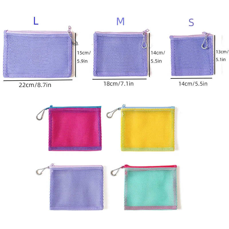 Double Zipper Mesh Storage USA Bag Ultra Light Wear-proof Visible Colored Double Layered Makeup Pouch Durable With Handle Coin Bag