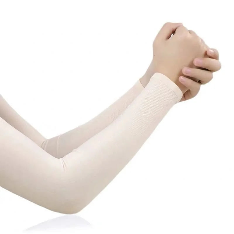 1 Pair Summer Ice Silk Arm Sleeves Canada Sun UV Protection Hand Cover Outdoor Elastic Half-Finger Gloves