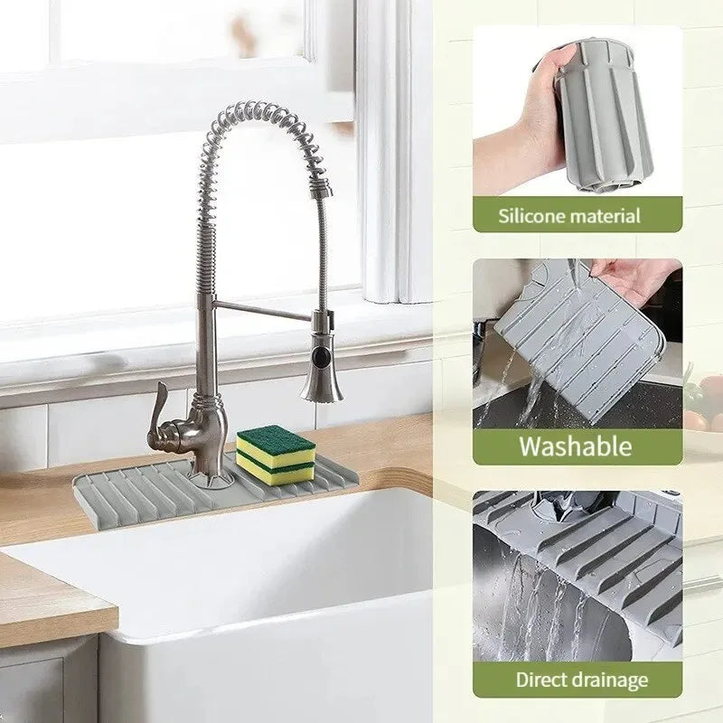 Silicone Faucet Mat Dish Soap Sponge Holder Sink - USA - Kitchen Countertop Drying Mat Bathroom Kitchen Sink Splash Guard Drain Pad