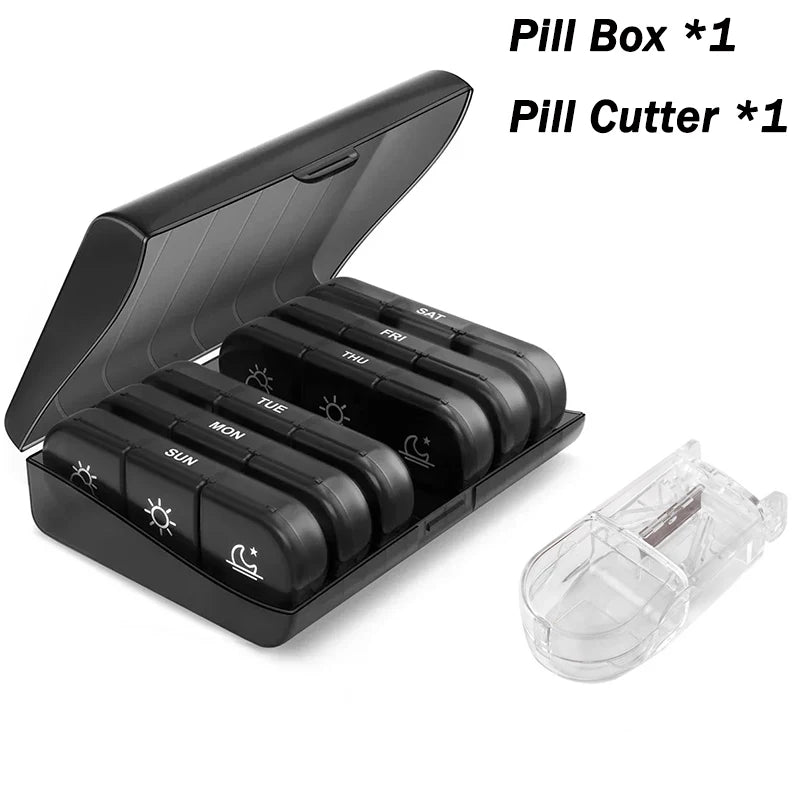Weekly Pill Organizer USA Portable Travel Medicine Box, 21-Compartment 3-Times-a-Day Case for Vitamins, Supplements & Fish Oil