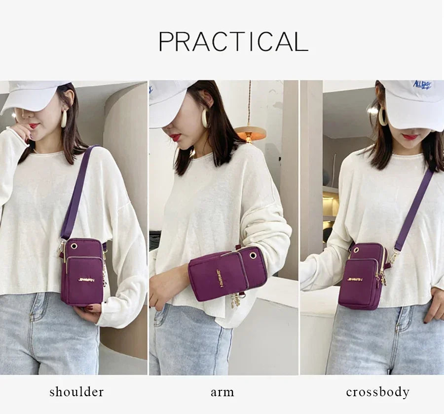 Women’s Mobile Phone Crossbody Bag USA Fashion Mini Coin Purse Neck Hanging Running Shoulder Bag 3-Layer Wallet for Moms