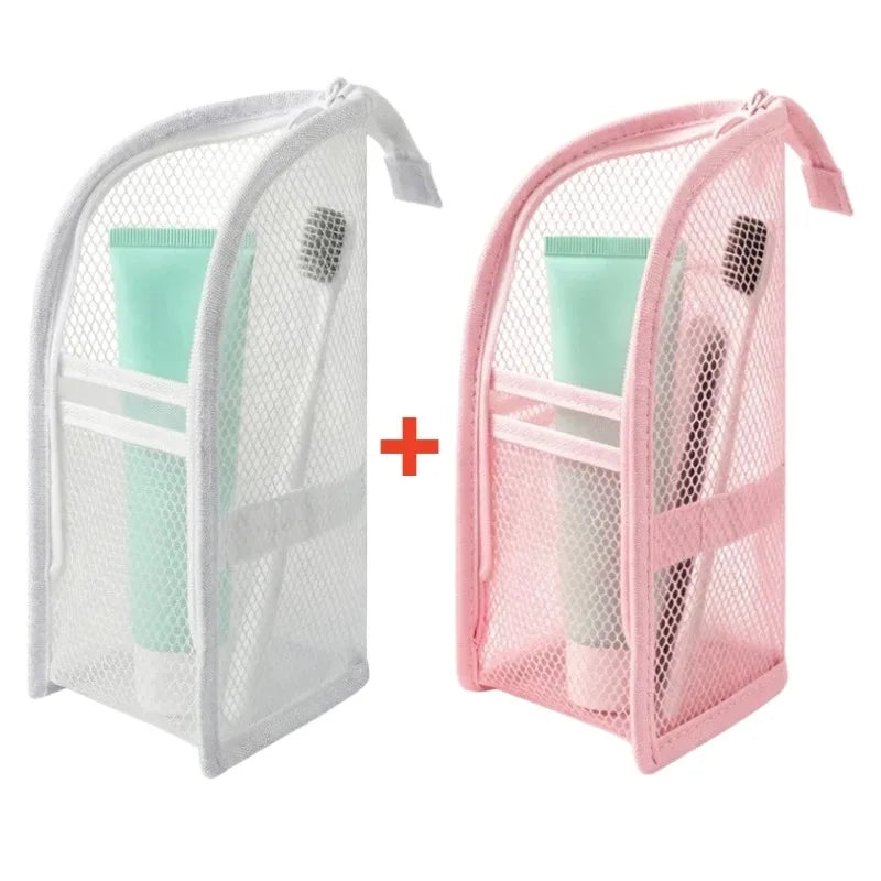 Standing Mesh Toiletry Bag USA Portable EVA Waterproof Travel Foldable Toothbrush Cosmetic Organizer Women Bathroom Storage Pouch