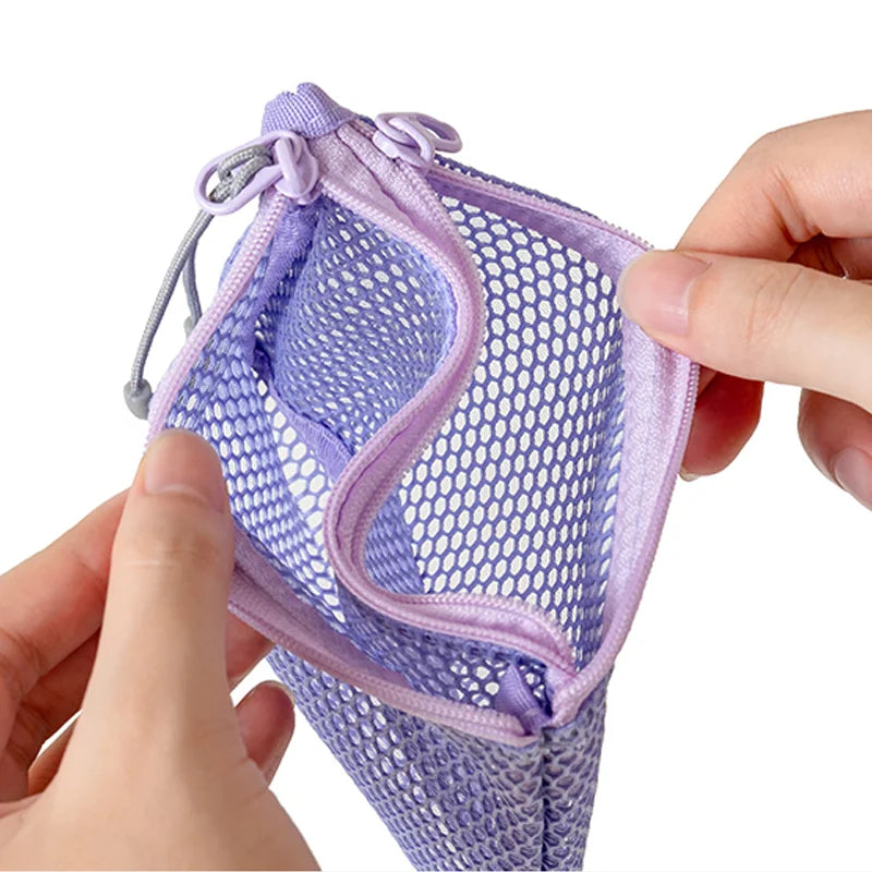 Double Zipper Mesh Storage USA Bag Ultra Light Wear-proof Visible Colored Double Layered Makeup Pouch Durable With Handle Coin Bag