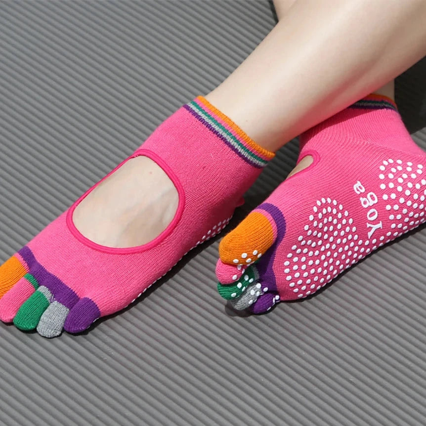 Colorful Five-Finger Yoga Socks USA High-Quality Women’s Sports Socks with Silicone Anti-Slip Grip for Pilates, Dance & Fitness