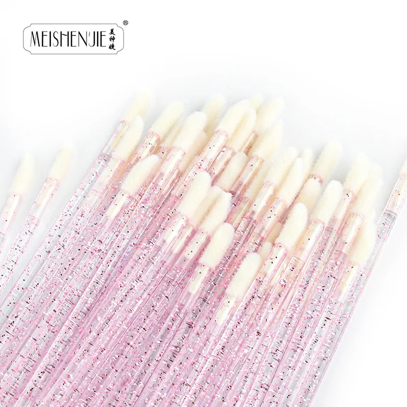 50PCS Lip Brush Set USA Crystal Eyelash Extension Brushes, Mascara Applicators & Lipstick Wands for Women’s Makeup Tools