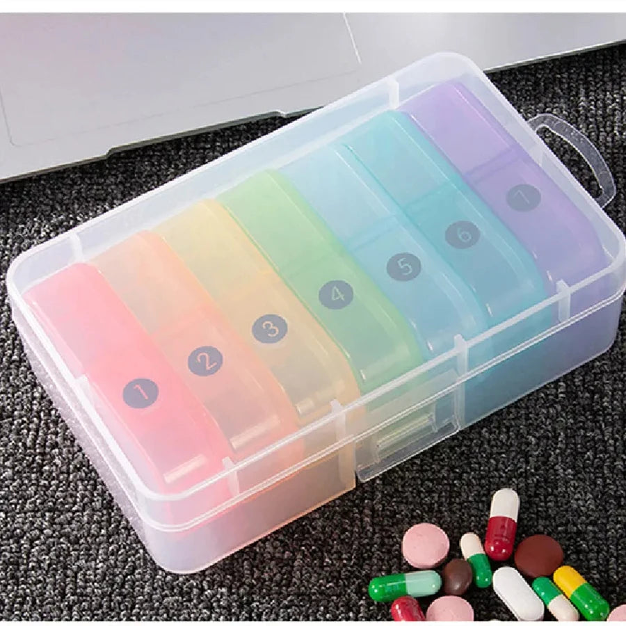 Weekly Pill Organizer USA Portable Travel Medicine Box, 21-Compartment 3-Times-a-Day Case for Vitamins, Supplements & Fish Oil