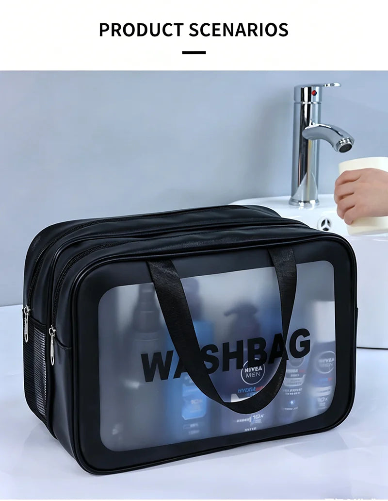 Dry-Wet Separation Double Transparent PU Makeup Bag USA Portable Washing & Cosmetic Storage Bag for Travel, Fitness & Swimming Essentials