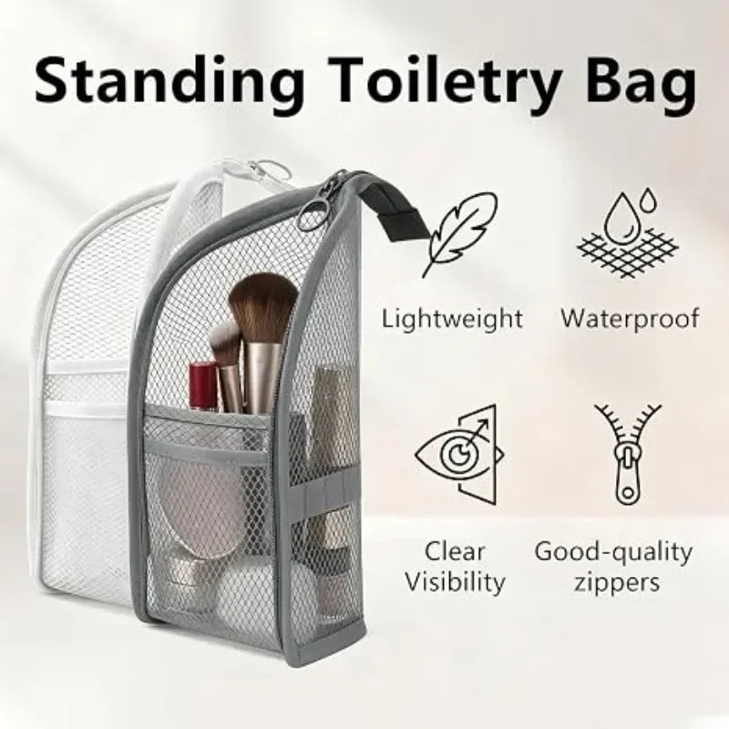 Standing Mesh Toiletry Bag USA Portable EVA Waterproof Travel Foldable Toothbrush Cosmetic Organizer Women Bathroom Storage Pouch