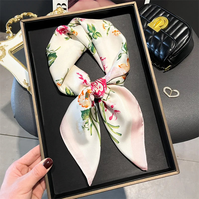 Print 70cm Silk Satin Headscarf Canada Women Luxury Design Neck Tie Scarf Hair Hand Wrist Foulard Shawl Bandana