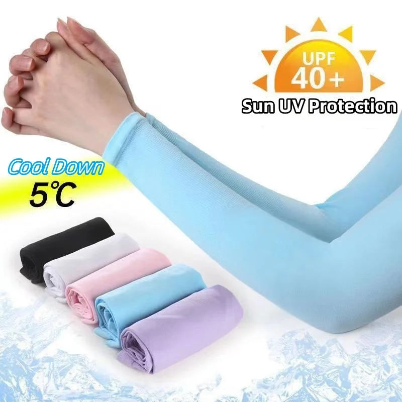 1 Pair Summer Ice Silk Arm Sleeves Canada Sun UV Protection Hand Cover Outdoor Elastic Half-Finger Gloves