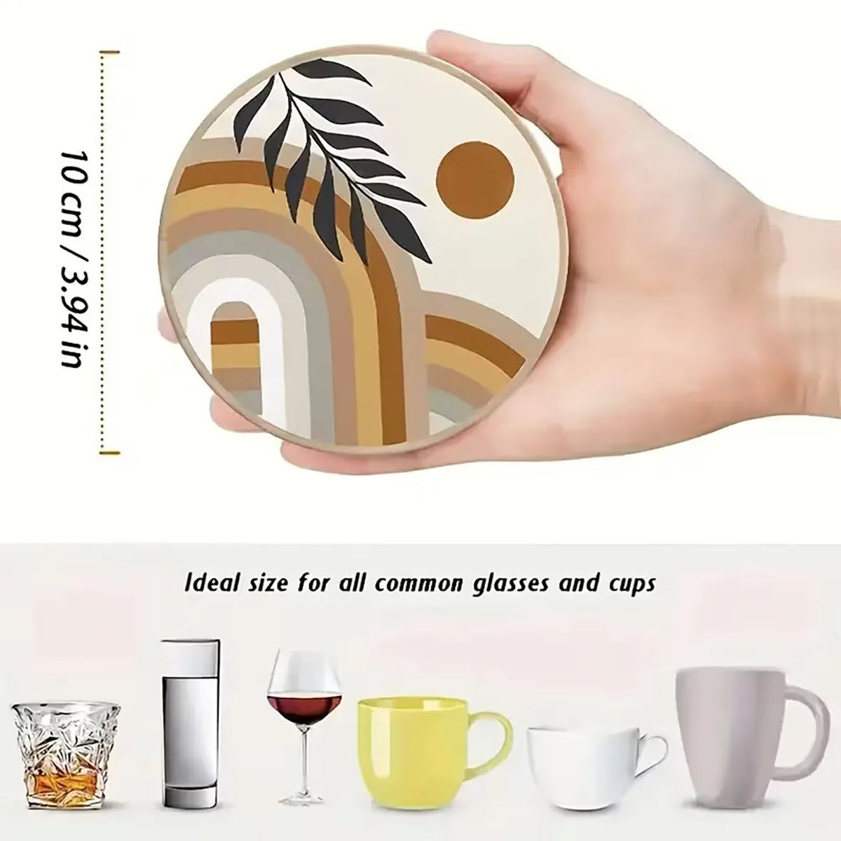 6PCS Neutral Tone Boho Wood Coasters USA Heat-Resistant Non-Slip Drink Mats for Table & Home Decor