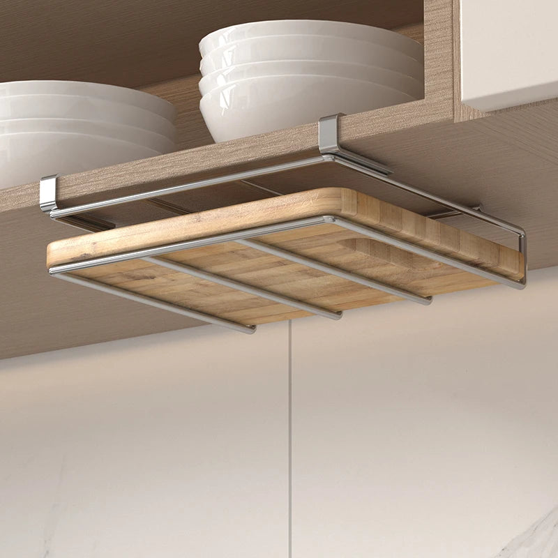 Under-Cabinet Cutting Board Organizer USA Stainless Steel Hanging Chopping Board & Pot Lid Storage Rack Kitchenware Holder