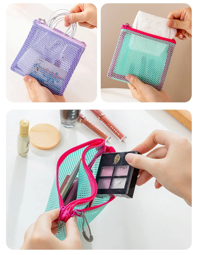 Double Zipper Mesh Storage USA Bag Ultra Light Wear-proof Visible Colored Double Layered Makeup Pouch Durable With Handle Coin Bag