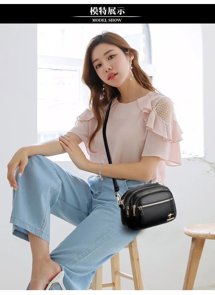 High-Quality Soft Leather Purse USA Fashion Women’s Shoulder Messenger Bag Multi-Pocket Wear-Resistant Luxury Ladies Handbag Sac
