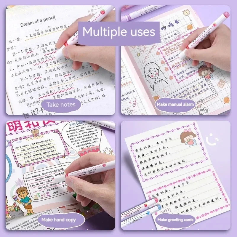 Flower Line Shape USA Highlighter Pen Roller Tip Curve Liner Marker Kawaii Korean Stationery School Office Supplies Gifts