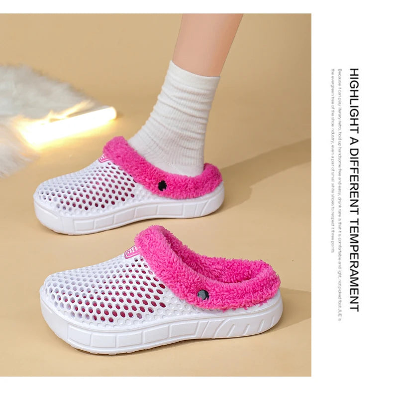 Winter Couple Fuzzy Slippers USA Women & Men Warm Fur-Lined Mule House Shoes for Indoor & Outdoor Use, Cozy Non-Slip Soft Slippers