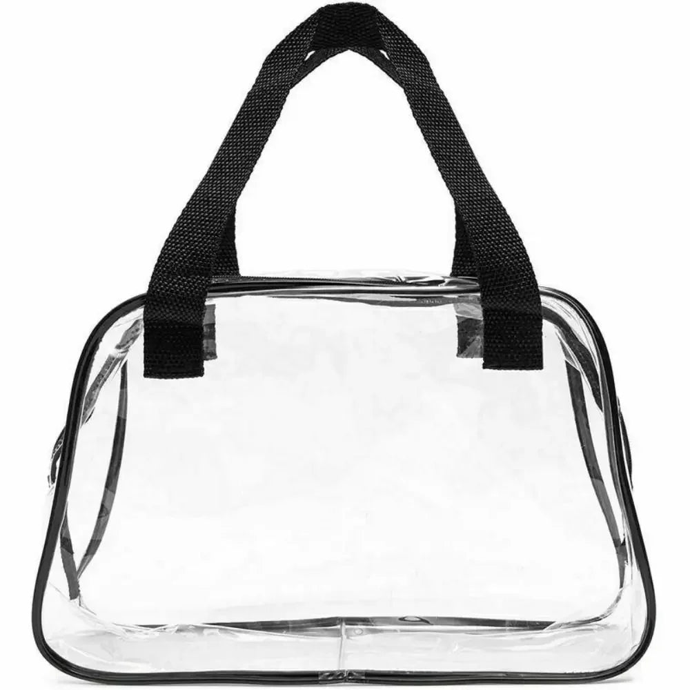 Clear Stadium Approved Tote Bag USA Transparent Small Handbag for Travel, Concerts, Toiletries & Cosmetics Storage PVC Bag