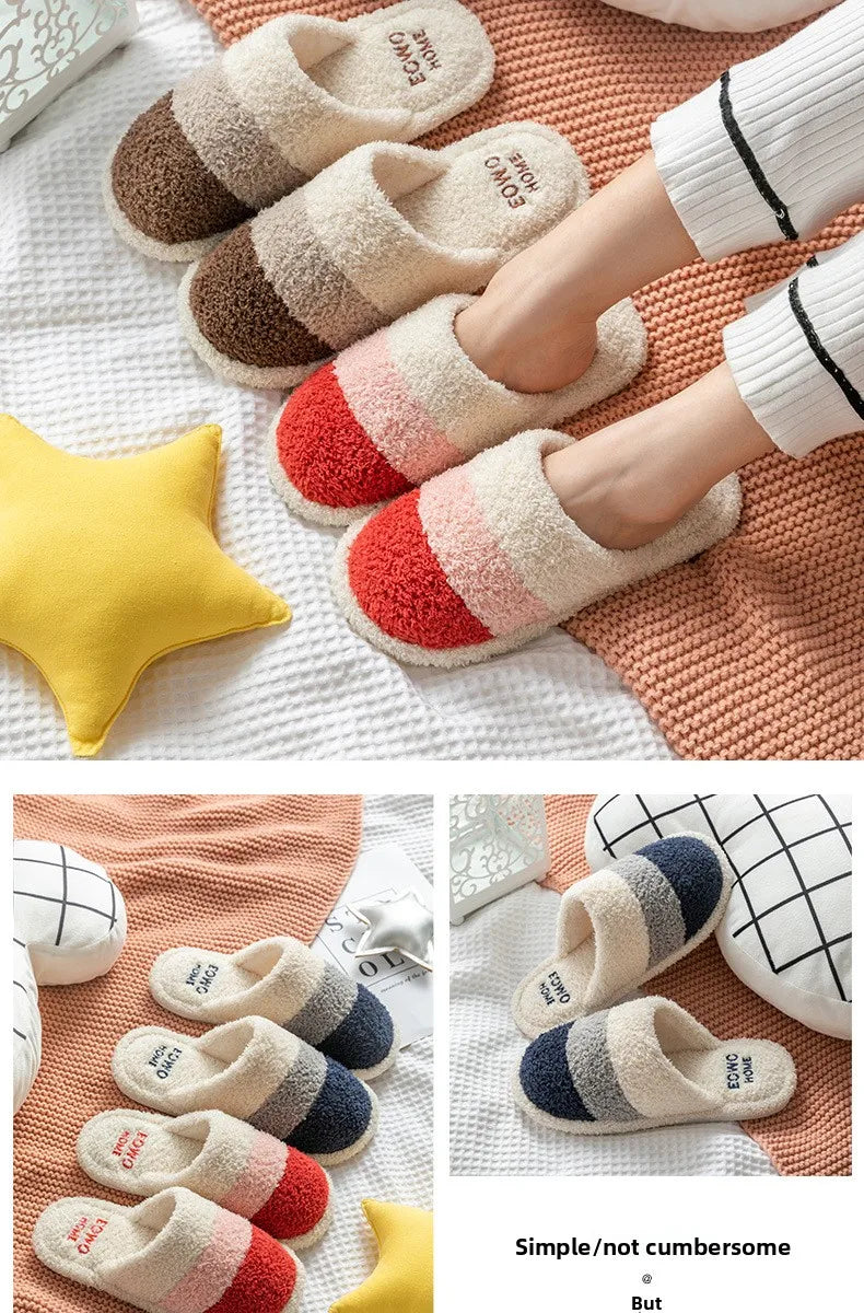 Non-Slip Plush House Slippers USA Women & Men Winter Couple Fuzzy Slippers, Thick-Sole Fleece-Lined Warm Indoor Booties