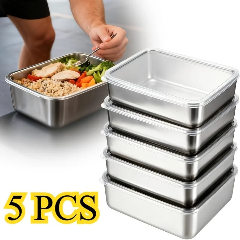 5PCS Stainless Steel Food Containers Set USA Leakproof Stackable Reusable Lunch Bento Boxes for Camping, Picnics, School & Kitchen Storage