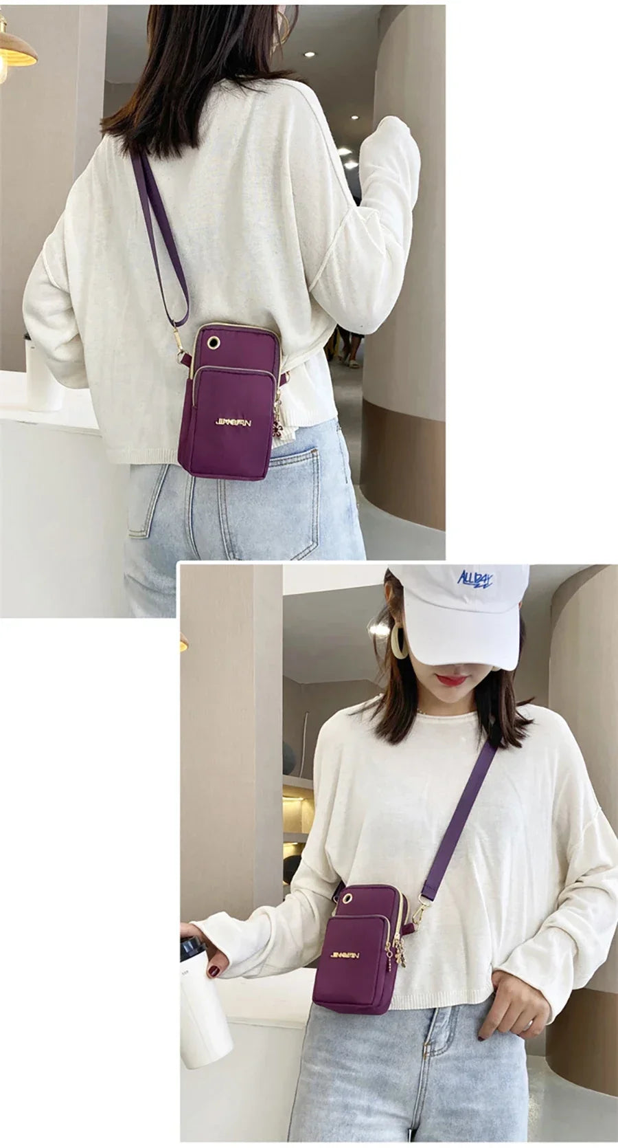Women’s Mobile Phone Crossbody Bag USA Fashion Mini Coin Purse Neck Hanging Running Shoulder Bag 3-Layer Wallet for Moms