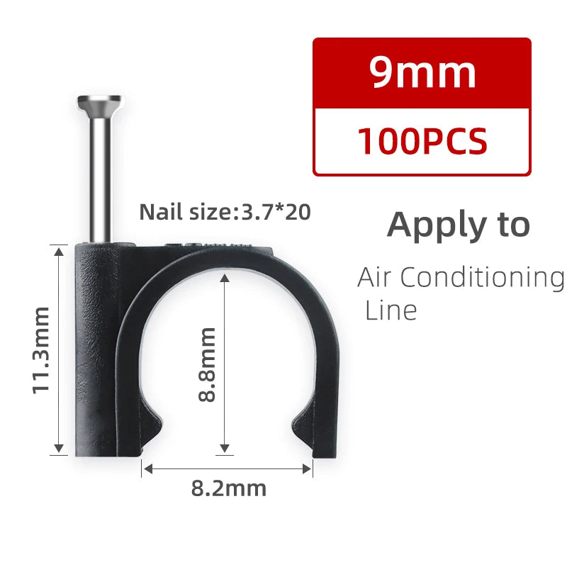 100PCS Round Cable Wire Clips Canada 4mm 6mm 8mm 10mm Cable Management Electrical Cord Holders Wall Nail Clips Black