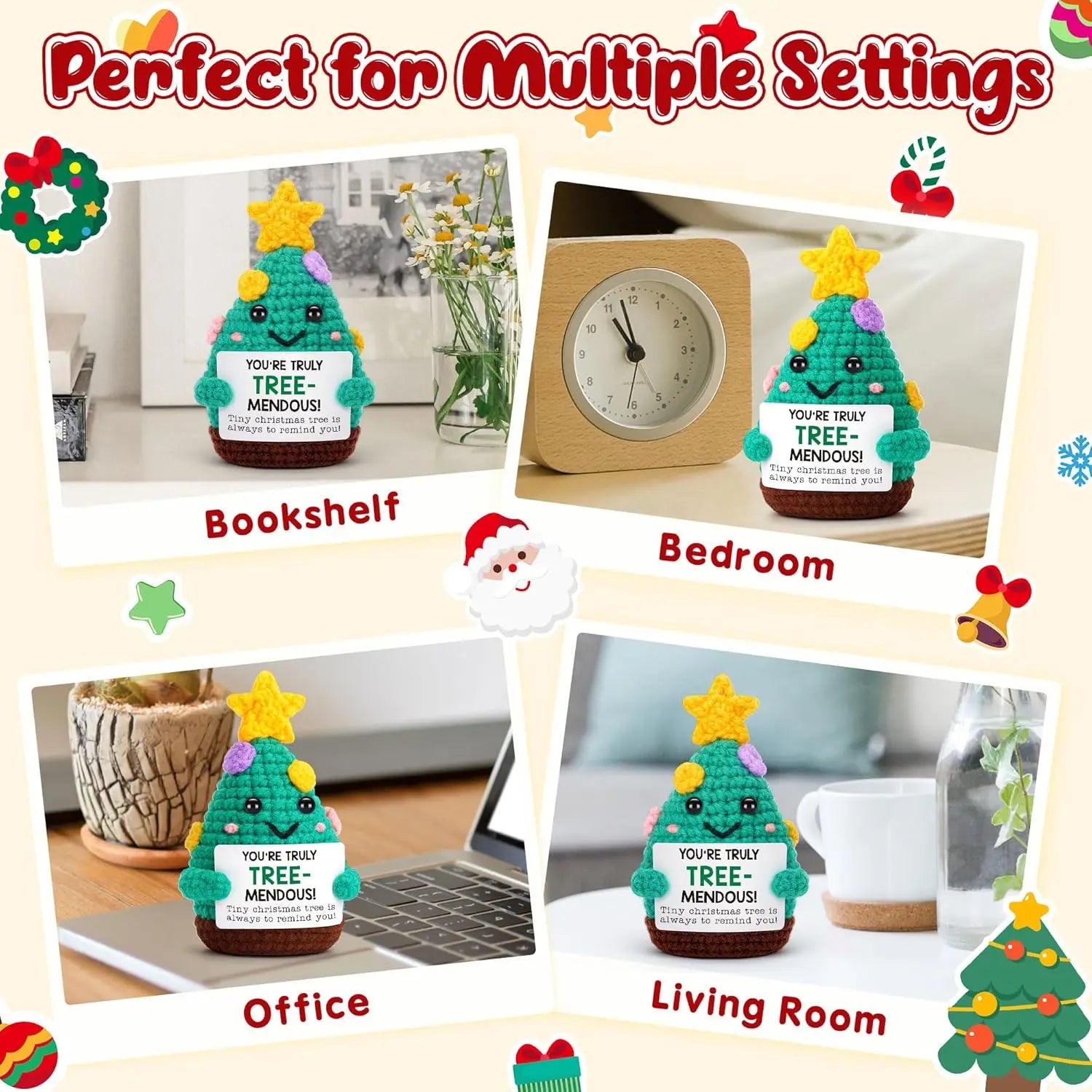 Mini Handmade USA Christmas Tree Crochet Decor Merry Inspirational Cheer Up Gifts for Sister Friends Mom Grandma Christmas Gifts