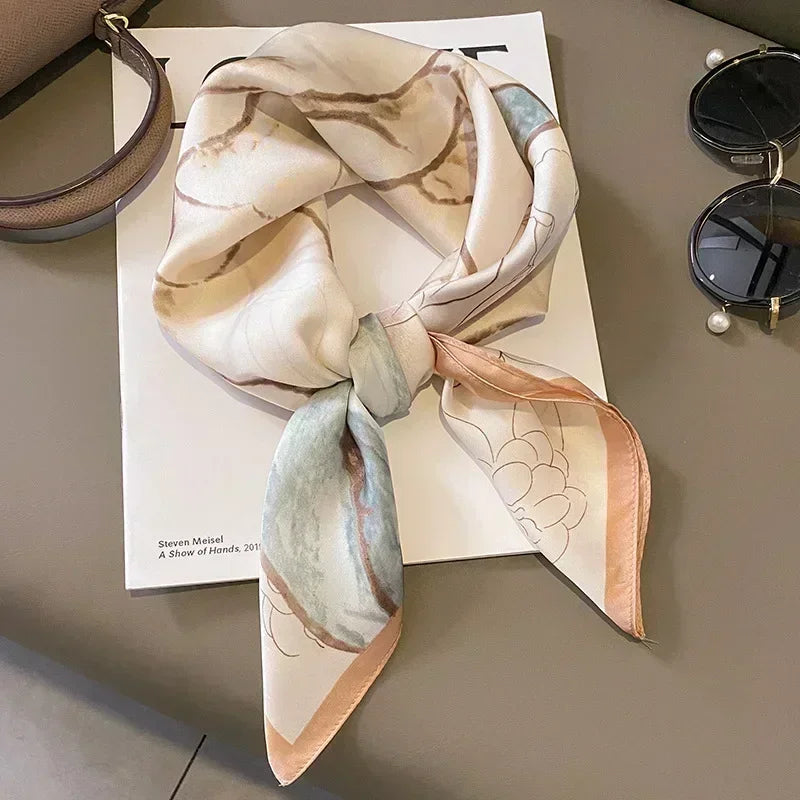 Luxury Design Print Silk Square Scarf Canada Women Soft Satin Horse Hairband Neckerchief Office Hijab Headband Foulard Bag Ribbon Gift