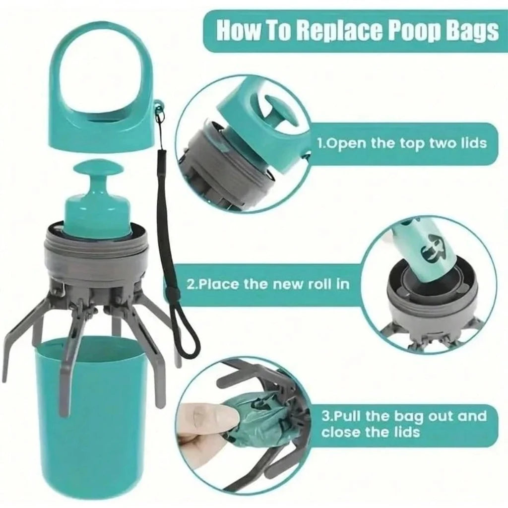 Pet Pooper Scooper USA Six-Claw Shovel No-Touch Waste Picker with Garbage Bag Holder for Outdoor Dog Toileting