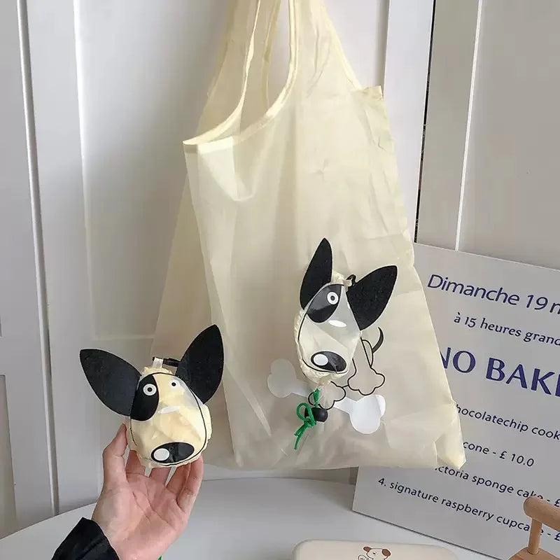 Cartoon Dog USA Shopping Bag Foldable Portable Large Capacity Eco-friendly Bag Durable for Grocery Shopping Handheld