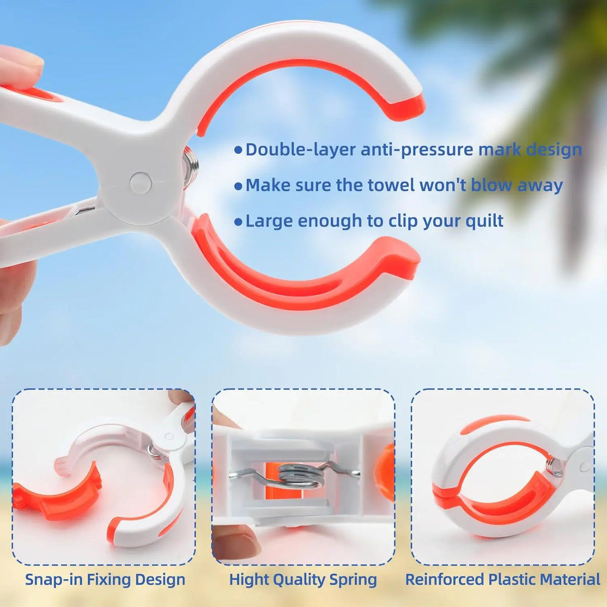 Beach Towel Clips USA for Beach Chairs & Cruises, Durable Plastic Clips for Pool Lounging & Large Clothespins for Hanging Clothes