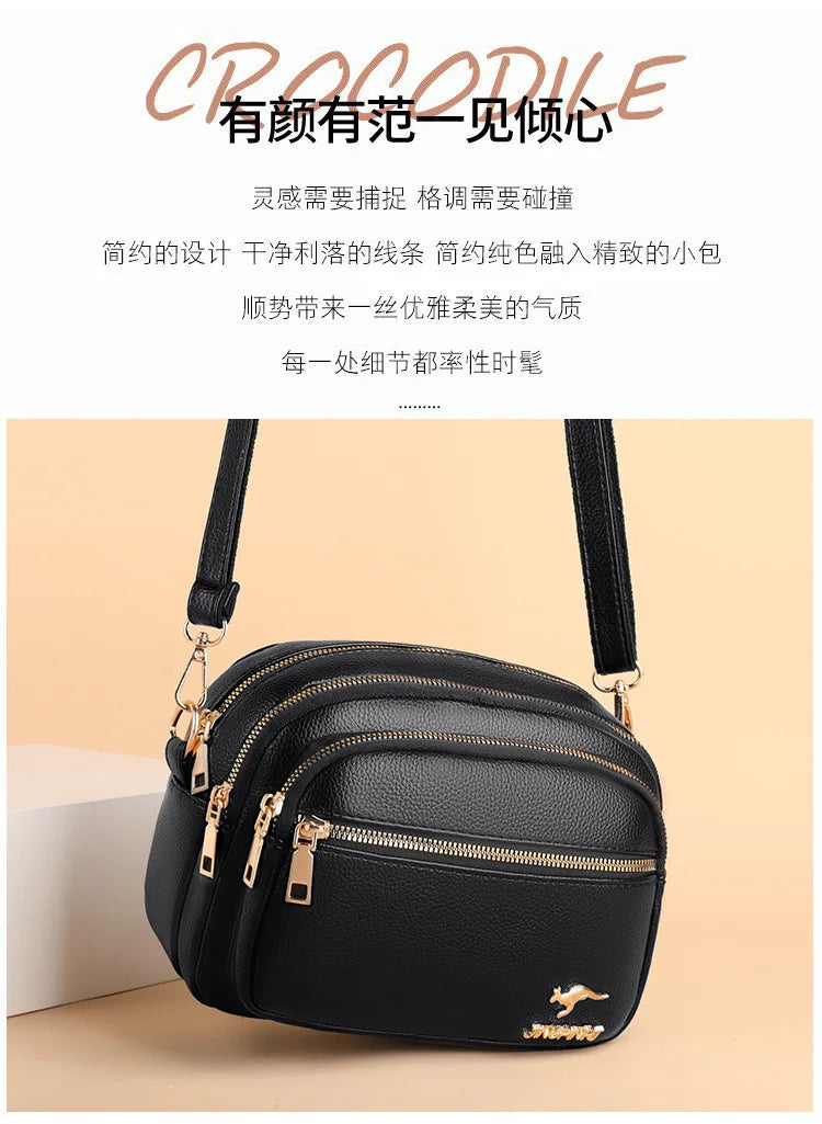 High-Quality Soft Leather Purse USA Fashion Women’s Shoulder Messenger Bag Multi-Pocket Wear-Resistant Luxury Ladies Handbag Sac