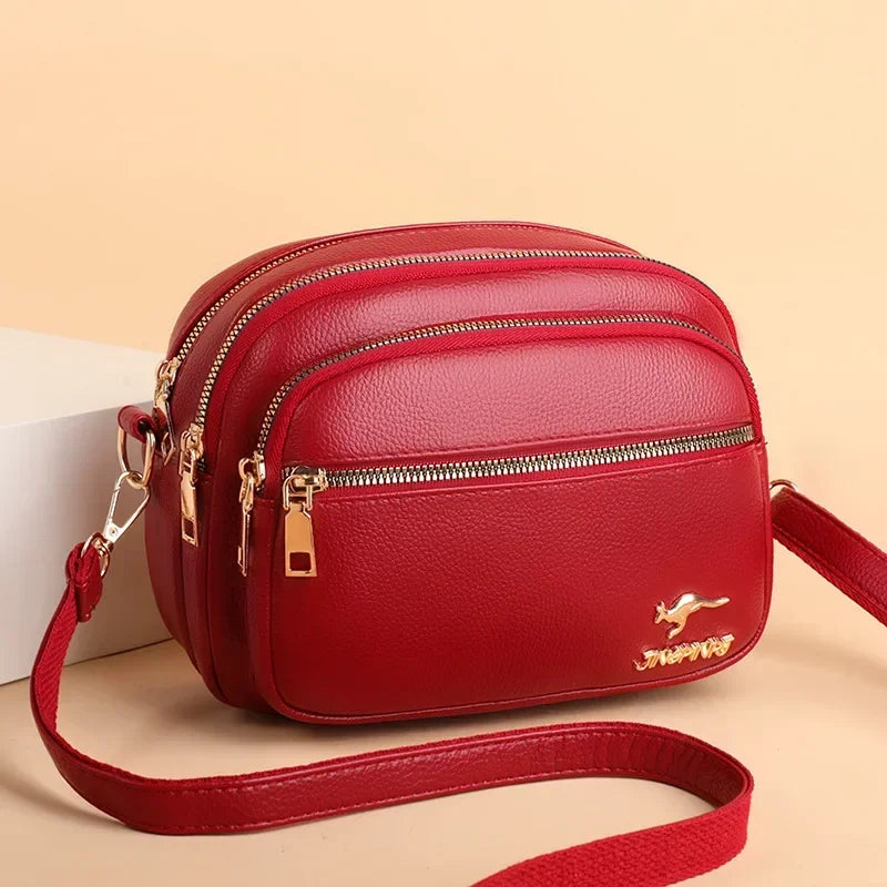 High-Quality Soft Leather Purse USA Fashion Women’s Shoulder Messenger Bag Multi-Pocket Wear-Resistant Luxury Ladies Handbag Sac