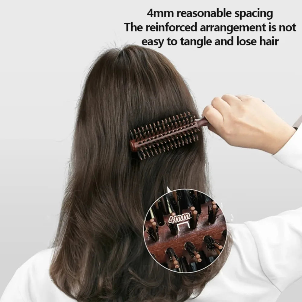 Boar Bristle Curly Hair Brush USA Women’s Wooden Anti-Static Roller Hairbrush for Barber, Salon Styling & Hairdressing Tools
