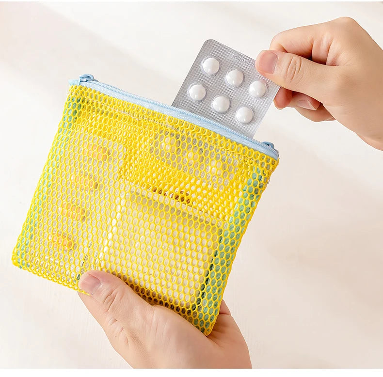 Double Zipper Mesh Storage USA Bag Ultra Light Wear-proof Visible Colored Double Layered Makeup Pouch Durable With Handle Coin Bag