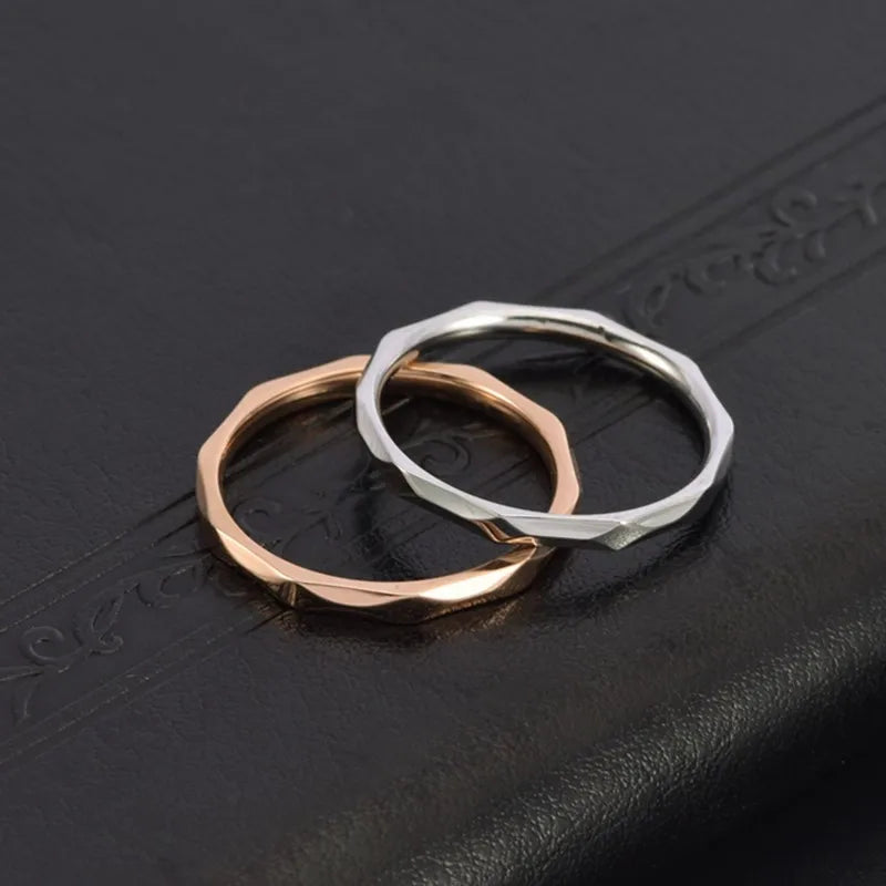 2mm Thin Stainless Steel Multi-Faceted Stackable Ring Canada Wedding Band for Women & Girls Size 4-10