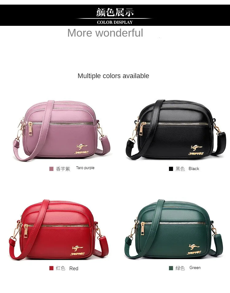 High-Quality Soft Leather Purse USA Fashion Women’s Shoulder Messenger Bag Multi-Pocket Wear-Resistant Luxury Ladies Handbag Sac