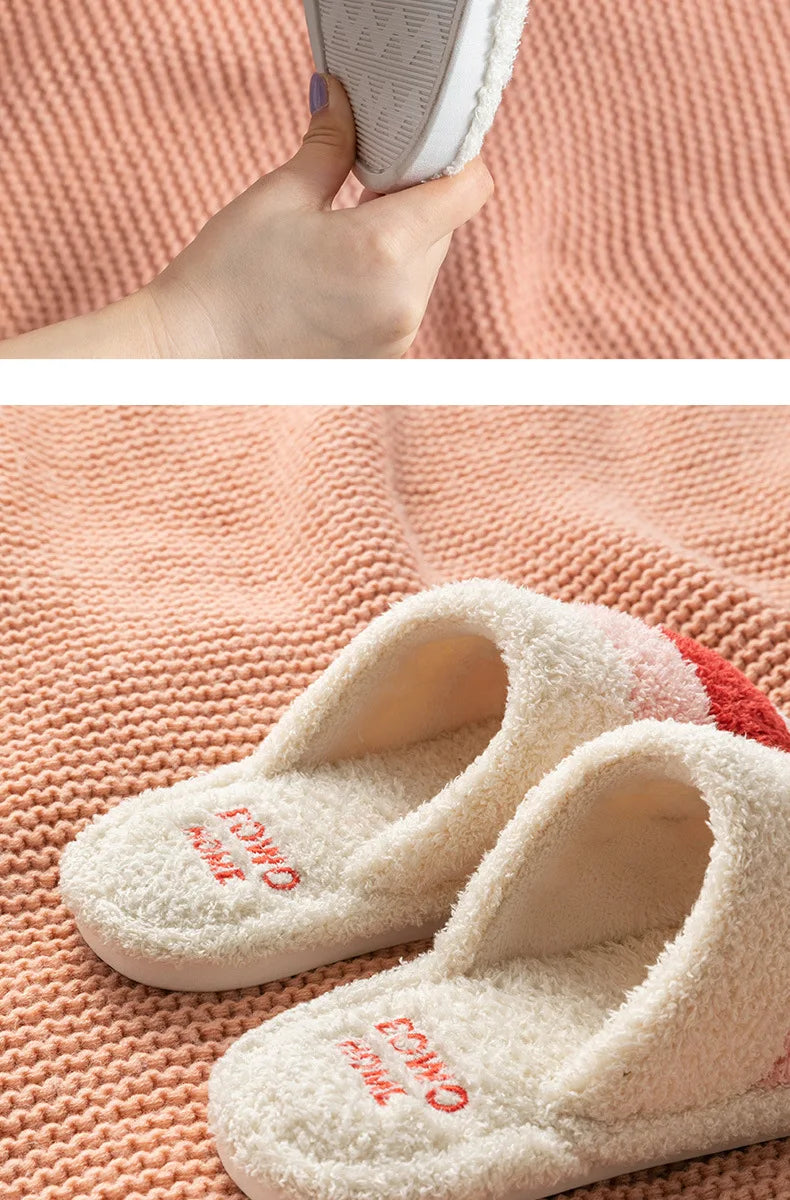 Non-Slip Plush House Slippers USA Women & Men Winter Couple Fuzzy Slippers, Thick-Sole Fleece-Lined Warm Indoor Booties