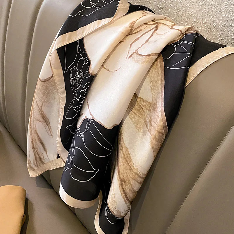 Luxury Design Print Silk Square Scarf Canada Women Soft Satin Horse Hairband Neckerchief Office Headband Foulard Bag Ribbon Gift
