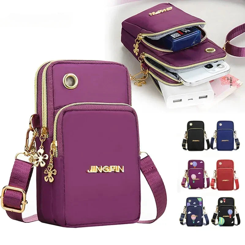 Women’s Mobile Phone Crossbody Bag USA Fashion Mini Coin Purse Neck Hanging Running Shoulder Bag 3-Layer Wallet for Moms