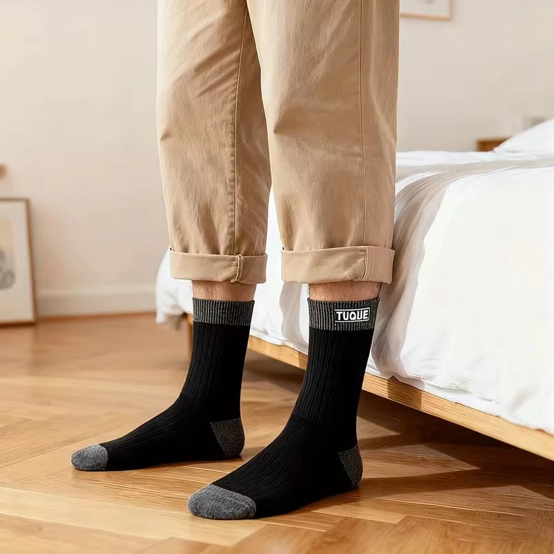 3 Pairs Men’s Four-Season Solid Color Socks USA Breathable Sweat-Absorbing Mid-Calf Sports & Business Socks
