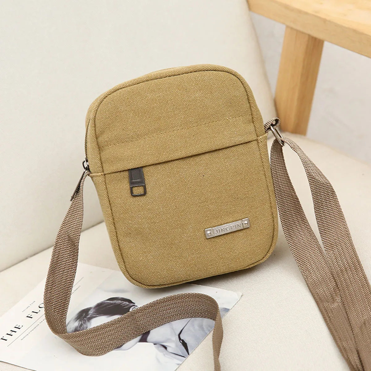 Men’s Casual Canvas Shoulder Bag USA Crossbody Phone Pouch Small Backpack Leisure Tote Handbag for Men
