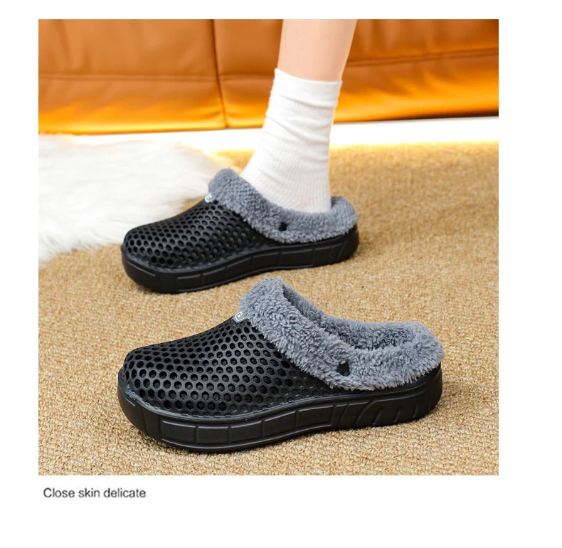 Winter Couple Fuzzy Slippers USA Women & Men Warm Fur-Lined Mule House Shoes for Indoor & Outdoor Use, Cozy Non-Slip Soft Slippers