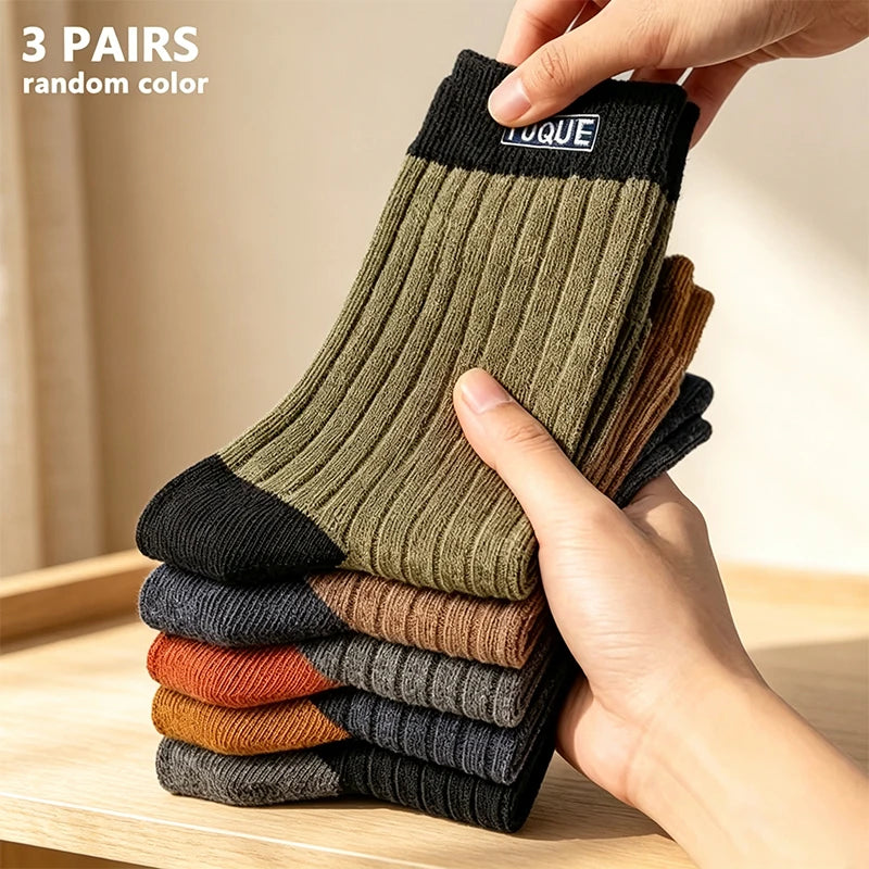 3 Pairs Men’s Four-Season Solid Color Socks USA Breathable Sweat-Absorbing Mid-Calf Sports & Business Socks