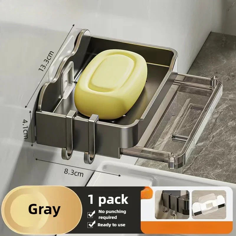 Bathroom Soap Holder Canada Free-Punching Wall Mounted Soap Sponge Holder Organizer Double Drainage Soap Dish Bathroom Accessories