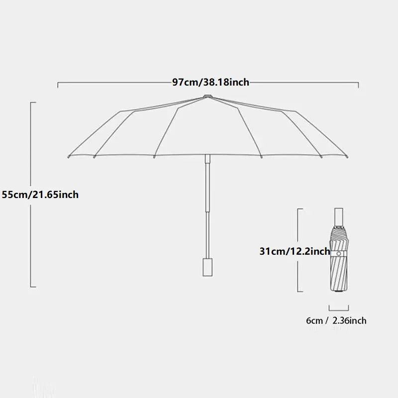 12 Bone Black Glue Fully Automatic Umbrella Canada Thick Durable Three-Fold Folding Umbrella UV Resistant