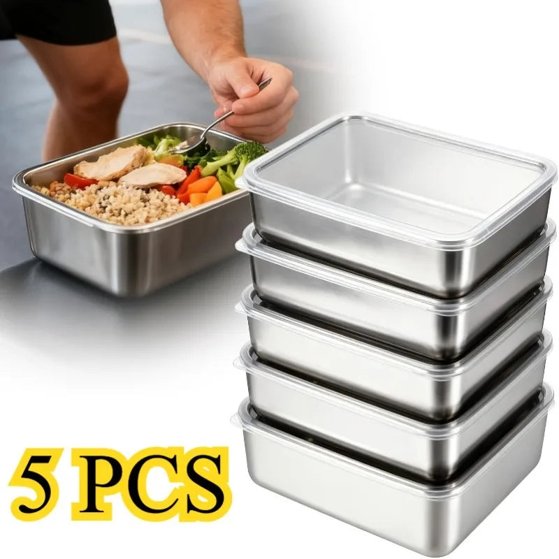5PCS Stainless Steel Food Containers Set USA Leakproof Stackable Reusable Lunch Bento Boxes for Camping, Picnics, School & Kitchen Storage