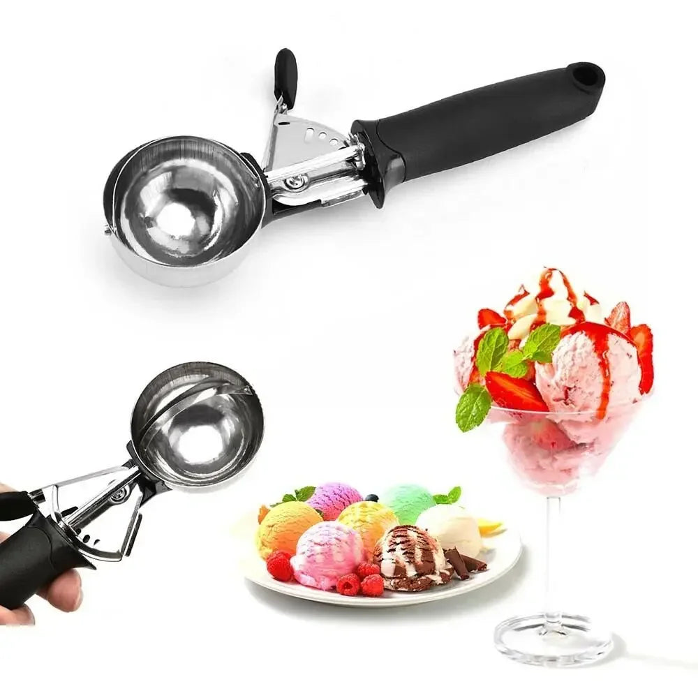 Ice Cream Scoop with Trigger USA Stainless Steel Fruit & Ice Cream Scoop with Comfort-Grip Handle for Home & Kitchen Use