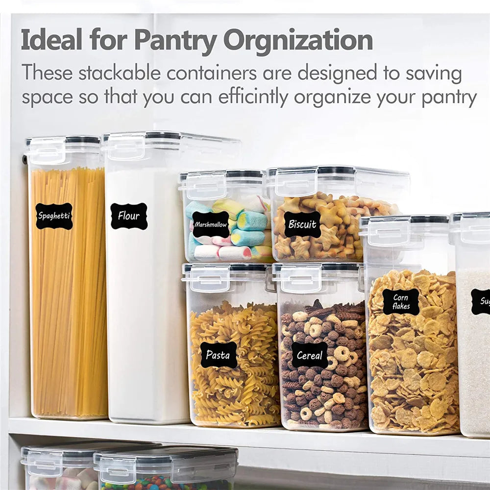 7PCS Kitchen Food Containers Set USA BPA-Free Plastic Airtight Storage Boxes with 10 Stickers & Pen