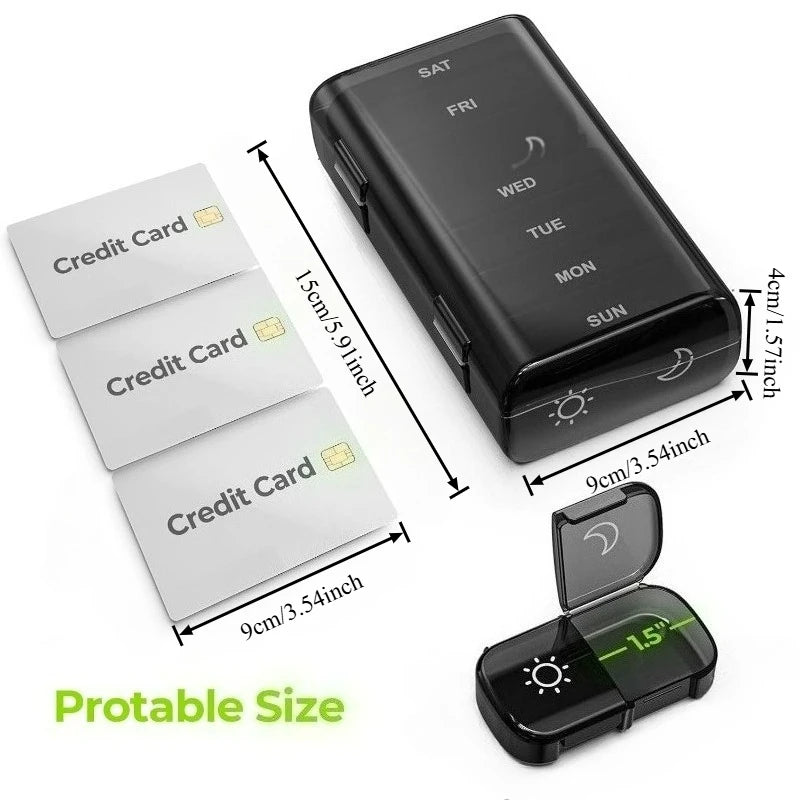 7-Day Pill Organizer USA 14/21 Compartment Detachable AM/PM Pill Box with Individual Compartments & Privacy Protection
